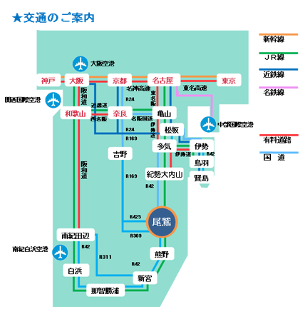 尾鷲市までの交通アクセス図